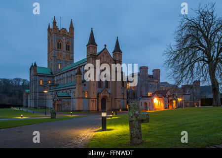 Winter evening at Buckfast Abbey, Buckfastleigh, Devon, England. Stock Photo