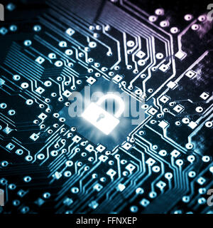 Lock on computer chip Stock Photo