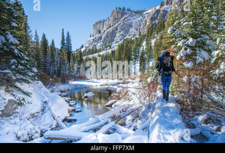 Noelle Synder Hiking to Alice Lake in the Sawtooth National Forest near Stanley Idaho Stock Photo