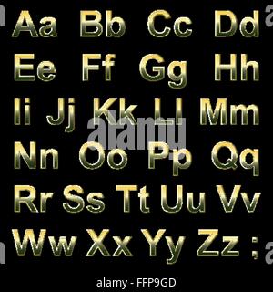 Alphabet pseudo 3d golden letters on a black Stock Vector