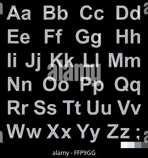 Alphabet pseudo 3d silver letters on a black Stock Vector