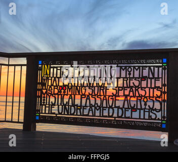 Stained glass fence at Browns Park in Laguna Beach, California at sunset. Stock Photo