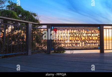 Stained glass fence at Browns Park in Laguna Beach, California at sunset. Stock Photo