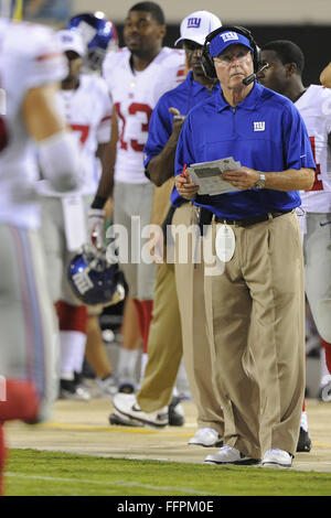 Jacksonville, FL, USA. 10th Aug, 2012. New York Giants coach Tom Coughlin during his team's NFL preseason game against the Jacksonville Jaguars at EverBank Field on August 10, 2012 in Jacksonville, Florida. ZUMA Press/Scott A. Miller. © Scott A. Miller/ZUMA Wire/Alamy Live News Stock Photo