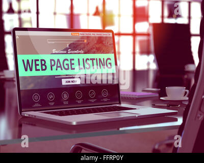 Web Page Listing Concept on Laptop Screen. Stock Photo
