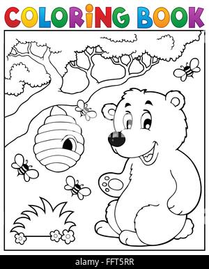 Coloring book bear theme 2 - picture illustration. Stock Photo