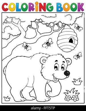 Coloring book bear theme 3 - picture illustration. Stock Photo