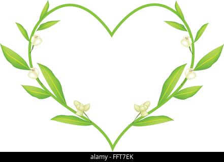 Love Concept, Illustration of Ylang-Ylang Flowers Forming in Heart Shape Wreath Isolated on White Background. Stock Vector