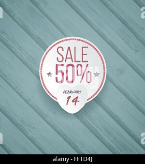 Wooden Valentine's Sale Grunge Background With Plate Stock Vector