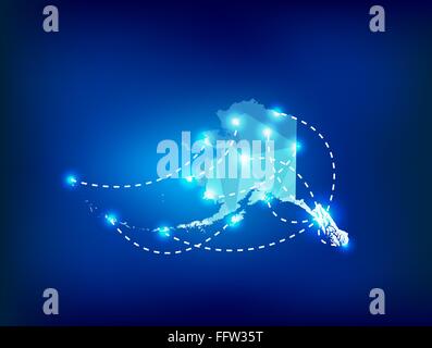 Alaska state map polygonal with spot lights places Stock Vector