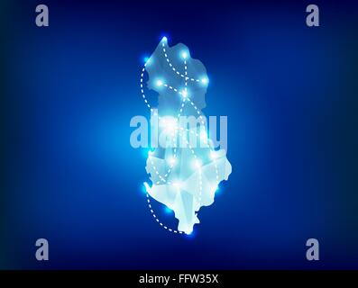Albania country map polygonal with spot lights places Stock Vector