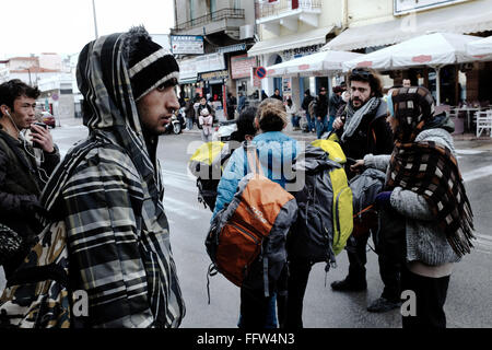 Migrants on Chios Island -  04/01/2016  -  Greece / Cyclades (the) / Chios island  -  Dancers and actors from Winter-rise festiv Stock Photo