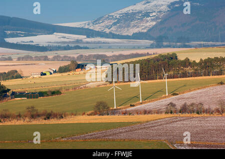 Aberdeenshire farmland in winter from Dunnideer Hill - near Insch, Aberdeenshire, Scotland. Stock Photo
