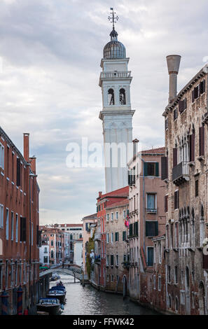 Leaning bell tower of Chiesa di san Giorgio dei Greci in Venice Stock Photo