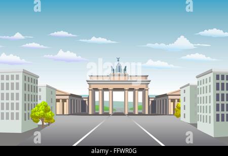 Brandenburg Gate of Germany. National symbols. It is built on the site of a former city gate that marked the start of the road Stock Vector