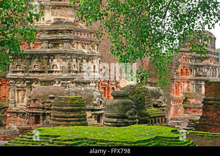 Statues of Buddha and remains of ancient Nalanda university , Bihar , India Stock Photo