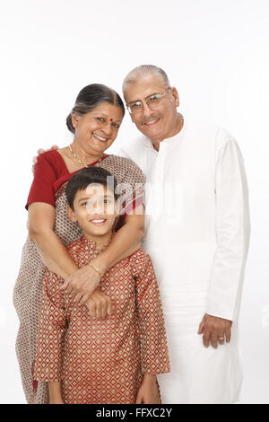Grandfather grandmother and grandson standing MR#703N, 703P,703Q Stock Photo