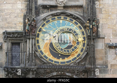Prague astronomical clock detail of astronomical dial Stock Photo