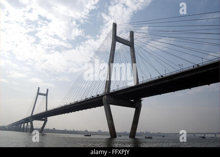 New Yamuna Bridge, cable stayed bridge, road bridge across Ganges near Saraswati Ghat at Allahabad, Prayagraj, Uttar Pradesh, India Stock Photo