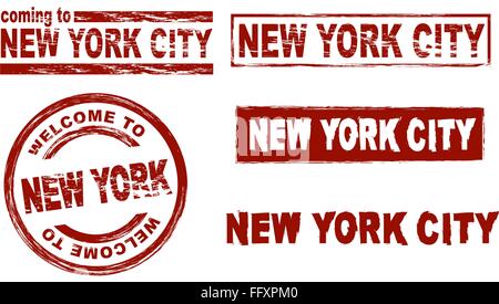 Set of stylized ink stamps showing the  city of New York Stock Vector