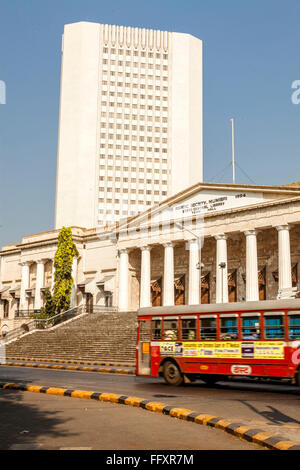 Lockdown empty road of Town Hall and Reserve Bank of India ; mumbai ; maharashtra ; India ; Asia Stock Photo