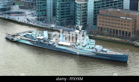 HMS Belfast on the river Thames in London City Stock Photo