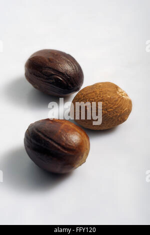 Nutmeg on white background Stock Photo