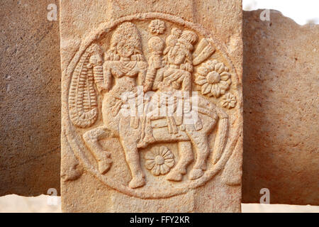 Close view of stupa 2 carved medallions decorate surrounding walls , Sanchi 46Kms northeast of Bhopal , Madhya Pradesh Stock Photo
