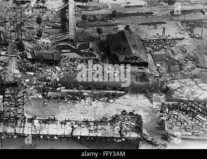 MISSISSIPPI: HURRICANE, 1969. /nAerial view of a hotel and surrounding grounds at Biloxi, Mississippi, showing the devastation in the aftermath of Hurricane Camille, 19 August 1969.