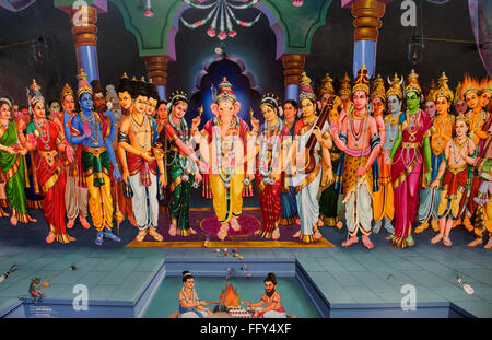 Ceiling decoration with Ganesh, at the Arulmigu Manakula Vinayagar Hindu Temple in Pondicherry, Tamil Nadu, India, Asia Stock Photo