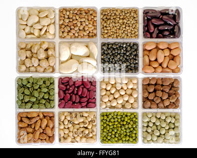 Pulses and beans in square dish ; India Stock Photo