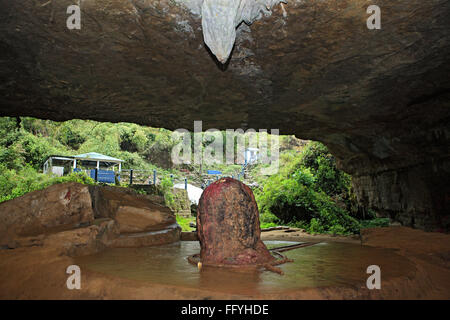 Mawsynram cave with shivaling stalagmite and stalactite ; Cherrapunji ; Meghalaya ; India Stock Photo