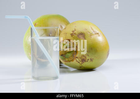 coconut with coconut water glass Stock Photo