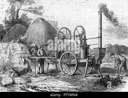 agriculture, machines, steam powered stationary thresher, wood engraving, circa 1860, Additional-Rights-Clearences-Not Available Stock Photo