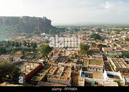 Birds eye view of Badami from north fort , Karnataka , India Stock Photo