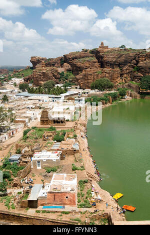 Birds eye view of Badami from south fort, Karnataka Stock Photo