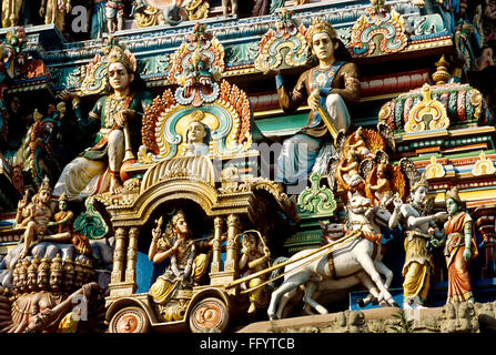 Gods and goddesses figures on kapaleeswarar temple ; Mylapore ; Madras Chennai ; Tamil Nadu ; India Stock Photo