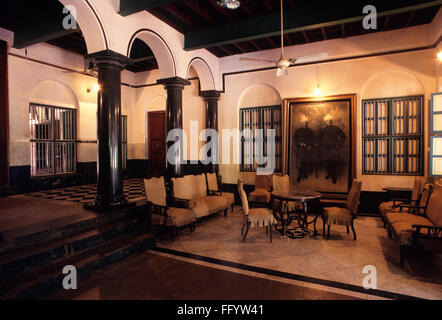 Drawing room in nattukottai chettiar nagarathar house ; Chettinad ; Karaikudi ; Tamil Nadu ; India Stock Photo