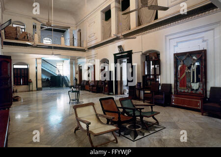 Drawing room in nattukottai chettiar or nagarathar house ; Chettinad ; Tamil Nadu ; India Stock Photo