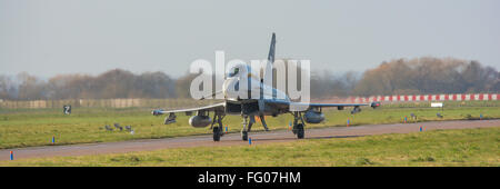 FILE PIC: RAF Coningsby, Lincolnshire, UK. 15th February, 2016. Typhoon Fighters leaving RAF Coningsby in Lincolnshire. Credit:  Paul Williams/Alamy Live News Stock Photo