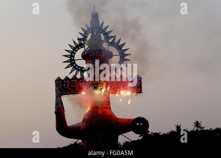 Demon Ravana face with firework on Dussera dusera Festival Stock Photo