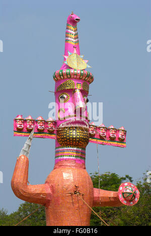 Ravan ten headed demon king of Lanka during Dasera Dussera Dusera ; Shivaji park ; Dadar ; Bombay Mumbai ; Maharashtra Stock Photo