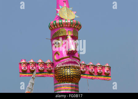 Ravan ten headed demon king of Lanka during Dasera Dussera Dusera ; Shivaji park ; Dadar ; Bombay Mumbai ; Maharashtra Stock Photo