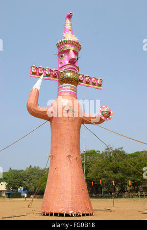 Ravan ten headed demon king of Lanka during Dasera Dussera Dusera ; Shivaji park ; Dadar ; Bombay Mumbai ; Maharashtra Stock Photo