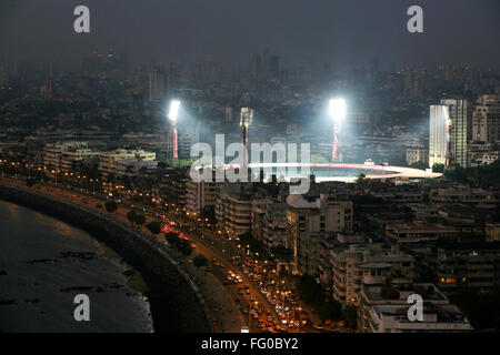 An aerial view of the Marine Drive and Wankhede stadium at night , Bombay now Mumbai , Maharashtra , India Stock Photo