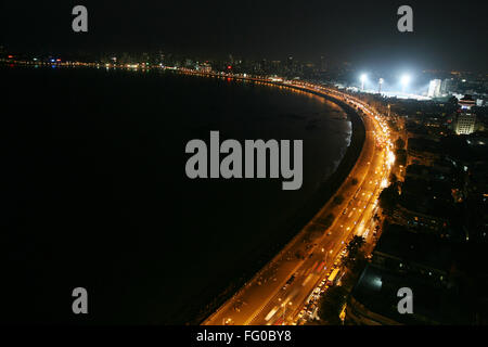 An aerial view of the Marine Drive and Wankhede stadium at night , Bombay now Mumbai , Maharashtra , India Stock Photo