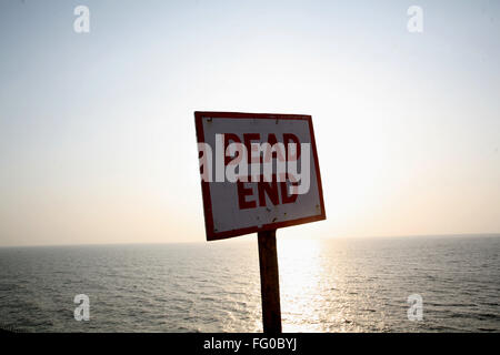 A dead end placard at the construction site Bandra Worli Sea link Arabian Sea Western suburb Bombay Mumbai Maharashtra Stock Photo