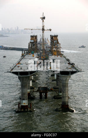 Construction site of the Bandra Worli sea link on Arabian sea , Bombay now Mumbai , Maharashtra , India Stock Photo