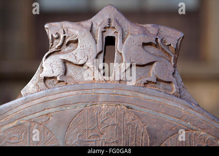 Emblems on Cannon in front of Gol Gumbaz museum , Bijapur , Karnataka , India Stock Photo