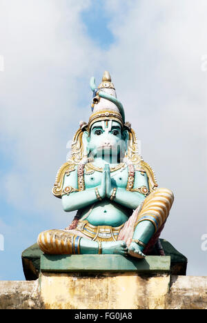 Richly decorated statue of lord Hanuman Namaskar posture Sri Ranganathswami temple Srirangam Tiruchirapalli Trichy Tamil Nadu Stock Photo